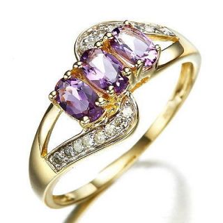Size 6,7,8,9 Jewelry New Amethyst Womans 18K Yellow Gold Filled Ring 