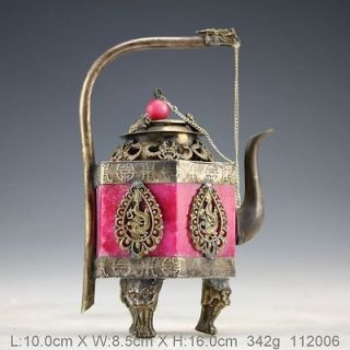 Oriental Vintage Handwork Silver Jade Dragon Teapot 112006 *Rare 