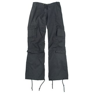 Womens Black Distressed Vintage Paratrooper Fatigues Cargo Pants 