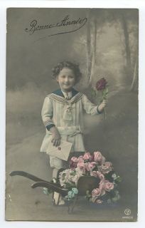 Edwardian Child Boy Sailor Suit Wheelbarrow original vintage 1910 