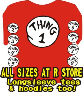 Dr Seuss Cat In The Hat Gray Tee Shirt Thing 1 & Thing 2 by Hybrid