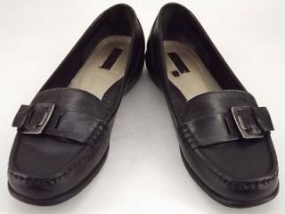 Womens shoes black leather comfort Thom McAn 9.5 W loafers flats