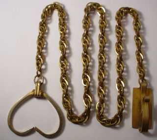 vintage pocket watch belt fob chain gold tone time left