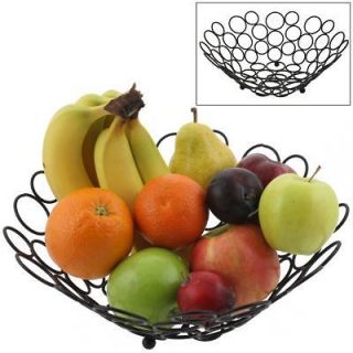   Wire Fruit Basket Metal Circles Round Footed Bowl Contemporary Kitchen