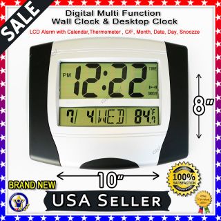   Desketop +Wall Clock Thermometer , Time, Alarm Clock Calendar BLACK
