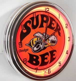 Dodge Mopar Super Bee 15 Neon Clock Sign Parts Dealer Emblem Garage 