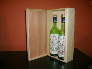 unfinished wooden wine box holds 2 bottles of wine time