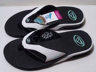 REEF Fanning Girls Womens Sandals Flip Flops BLACK AQUA All Sizes 6 10 