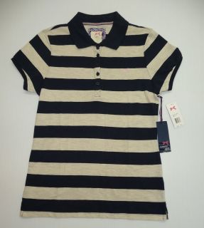 Tommy Hilfiger Girls Size Large Blue & Gray Striped Polo Shirt NWT