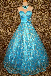 TONY BOWLS PROM TURQUOISE BLUE PAGEANT EVENING FORMAL BALL GOWN DRESS 