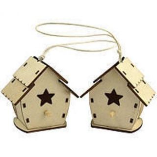 TWO Mini Bird houses with Star Cut Out Christmas Hanging Decor 