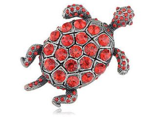 Antique Inspired Ruby Crystal Rhinestone Sea Shell Tortoise Turtle Pin 