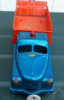Vintage Structo Metal Dump Truck Blue & Orange Rubber Tires Flasher 