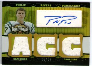 PHILIP RIVERS 06 TOPPS TRIPLE THREADS GOLD AUTO JERSEY CARD #3/9
