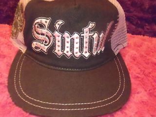 sinful by affliction trucker hat pink brown distressed new