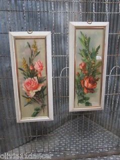 Pr Mid century 60s Turner wall hanging framed Roses Cottage Chic 