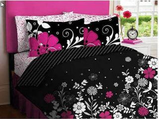   Pink Floral POLKA DOT 5 PC TWIN XL Reversible Comforter Sheet Set