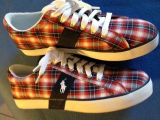 polo ralph lauren canvas sneakers size 10 5 red plaid
