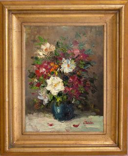 Valdez_Beaut​iful Flower Bunch In Vase_Original Oil Painting+Wood 