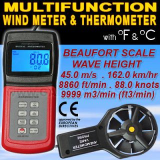   Multi function Thermo Anemometer Speed Air Flow Meter Vane Probe