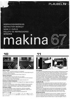 Plaubel Makina 67 Camera Instruction Manual 1978 Model; E F G J S; B 
