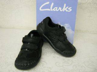 clarks stompo kid inf black leather velcro school shoes more
