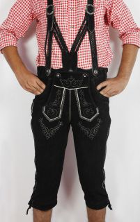 German Bavarian Bundhosen black suede leather shorts size EU(56) US 