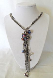 NWT: New Simply Vera Wang Purple Beaded Silver, Jet Tone Y Necklace 