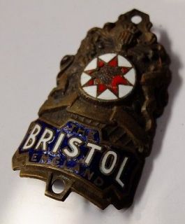 Vintage Veteran Bristol 30s Bicycle Bike Badge Emblem Enamel Brass 