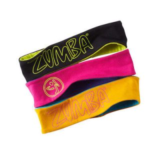 NEW in PACK of THREE Zumba Fitness GLOW reversible Headbands YOU GET 