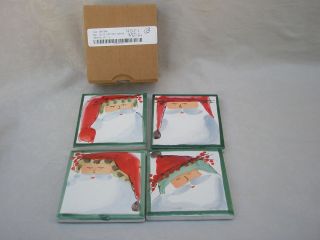 NEW Vietri Italy Four (4) Christmas Old Saint Nick Coasters With Box