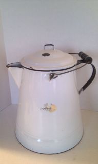 Vintage Hibbard Enamel Ware Coffee Pot Large 12 White & Black