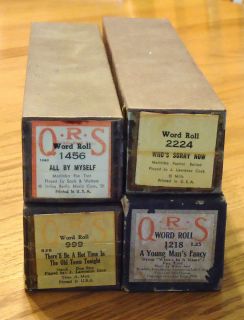 Lot of 4 Vintage QRS Player Piano Word Rolls  #s 999, 1218, 1456 