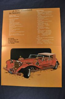 1980 Sparks Turbo Phaeton Neo Classic Replica Car Sales Brochure Mint 
