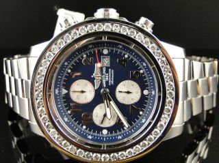 Mens Breitling Super Avenger Aeromarine 1 Row Big 51 Mm Diamond Watch 