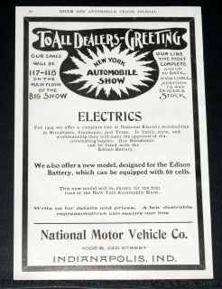 1904 OLD MAGAZINE PRINT AD, NATIONAL MOTOR VEHICLE CO, ELECTRIC CARS 