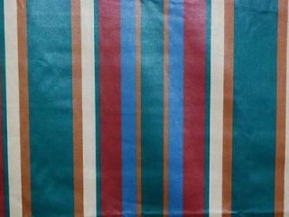 Blue Green Brown Red Beige Chintz Cotton Stripe Drapery Upholstery 