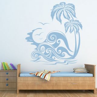 Sea Waves and Palm Trees At The Beach Wall Sticker Wall Art Decal 