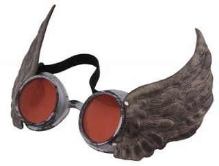 Winged VICTORIAN Cyber Steampunk AVIATOR Flight Goggles Silver Red 