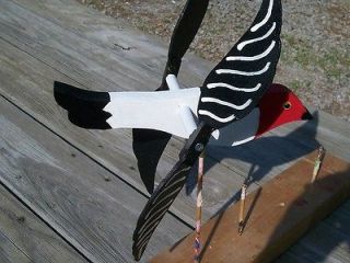 Red Headed Woodpecker whirligig wind spinner handmade 12 long