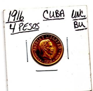 cuba gold coin 4 pesos mint  775