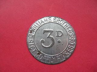 rare silver 3d 3 old pence coin token williams brothers  1 