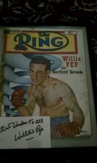 Vintage boxing Willie Pep 1949 Ring Magazine with cut signature