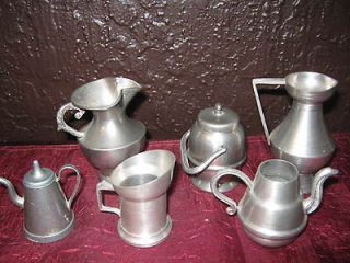 LOT OF 6 VINTAGE MINATURE PEWTER PITCHERS OR JUGS ALL ARE MARKED SOME 