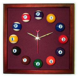 billiard pool ball clock square cherry frame wine felt time