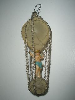   Christmas Ornament Mercury Glass Wire Wrapped Angel on Hot Air Balloon
