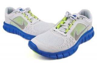 Nike FREE Run 3 White Blue Shoes Running NEW NIB Boys 5 Y