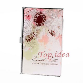   CHINAWIND WOMENS PINK GREEN FLOWER METAL BUSINESS CARD HOLDER CASE