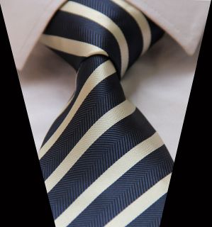   G905 Beige Blue Stripe Jacquard Woven Classic 100%Silk Man Tie Necktie