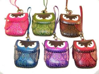   Leather Handcrafted OWL Wristlet, Set of 6, Coin Purse, Wholesale Lot